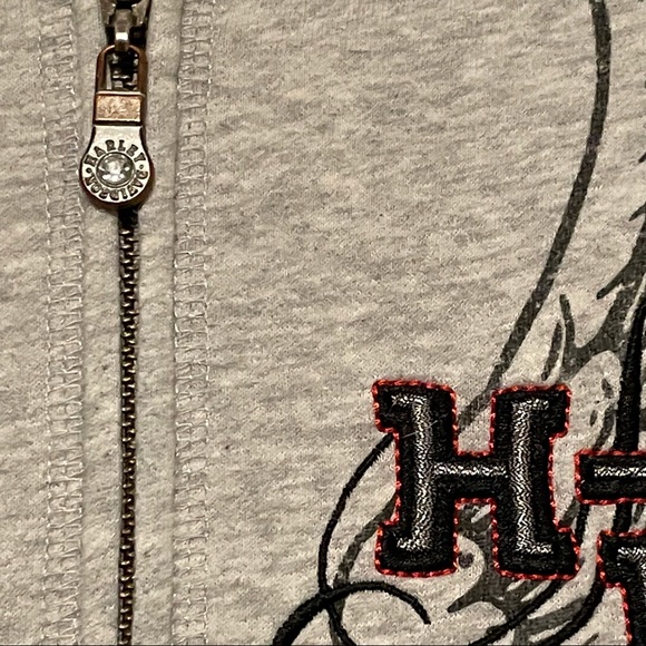Harley Davidson Authentic Heather Gray Graphic Wing Moto Zippered Hoodie - Picture 5 of 10